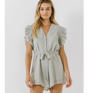 Women’s Swiss Dot Ruffle Sleeve Romper